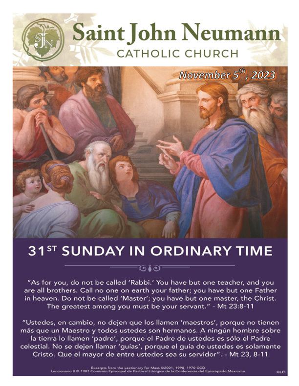 November 5th, 2023 "31st Sunday In Ordinary Time"